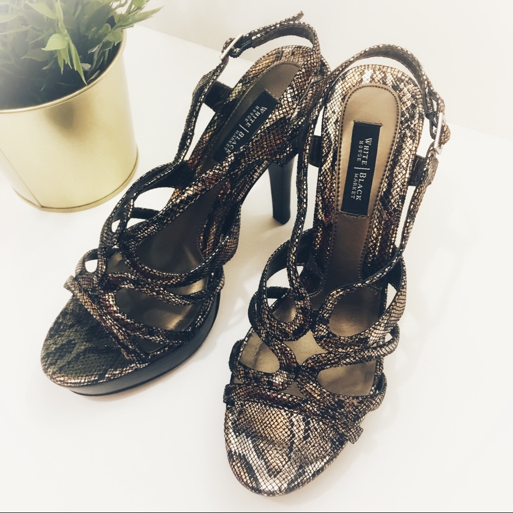 WHBM Karley Copper Metallic Strappy Platform Heels